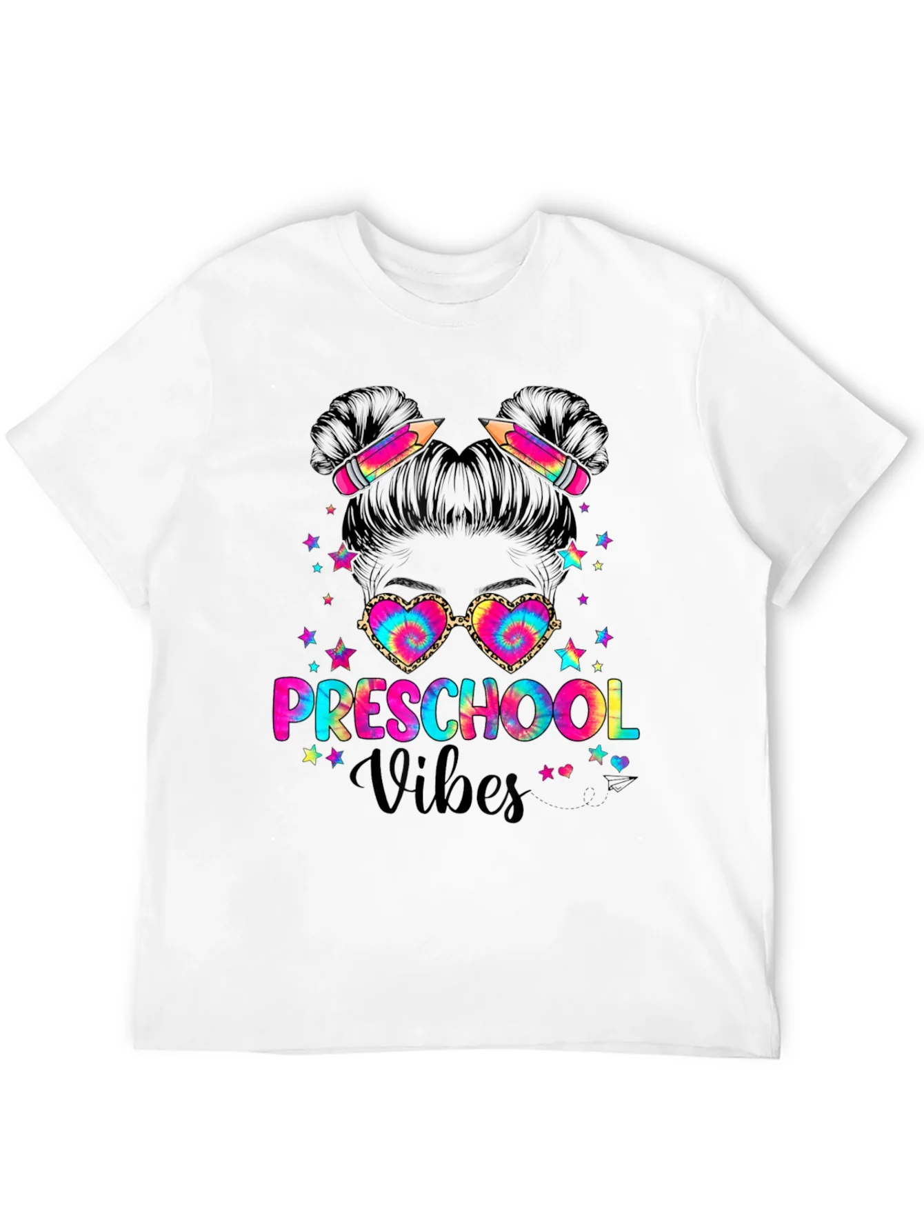 Preschool Vibes Messy Bun T-Shirt Teacher Gift