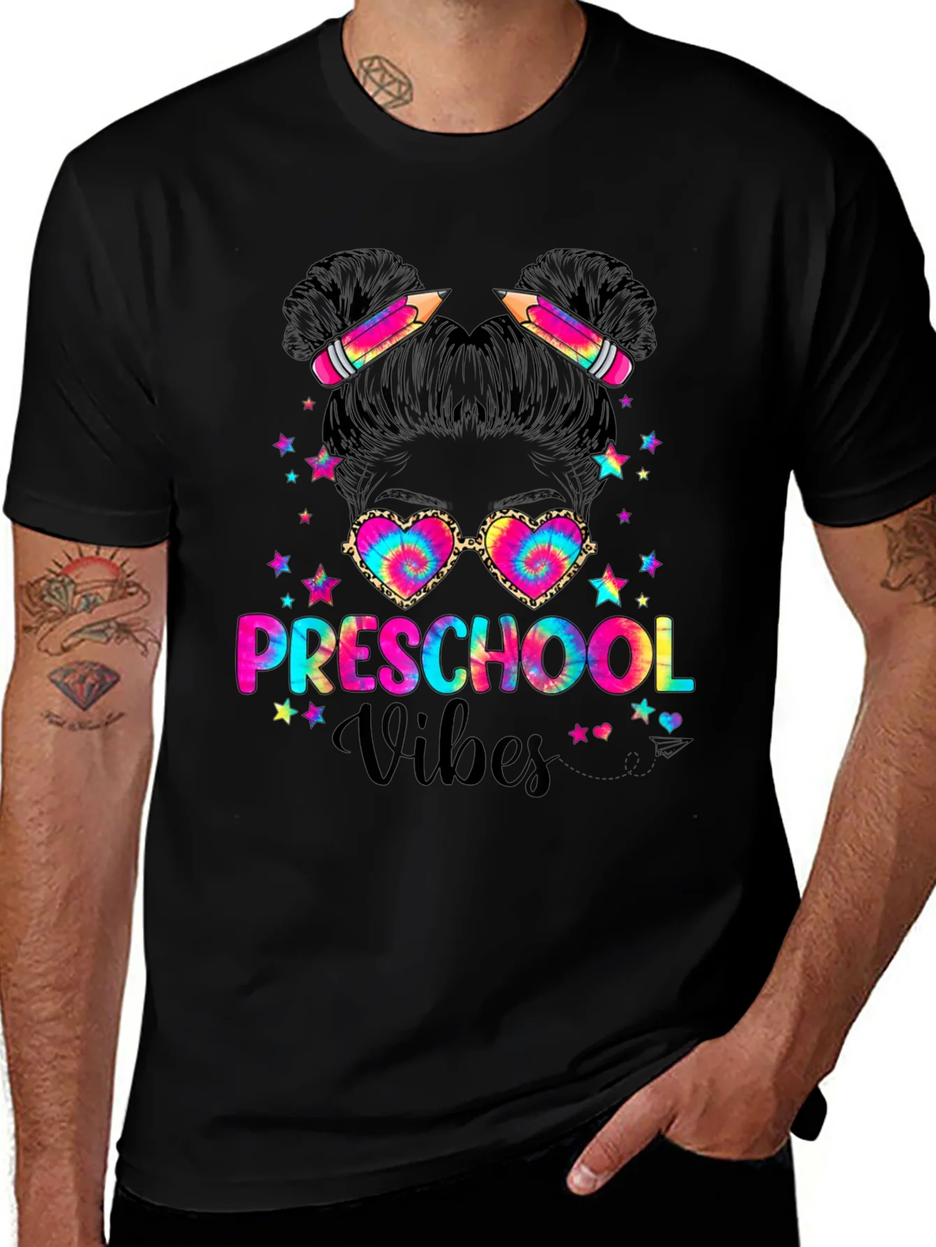 Preschool Vibes Messy Bun T-Shirt Teacher Gift