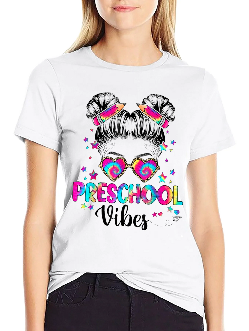 Preschool Vibes Messy Bun T-Shirt Teacher Gift