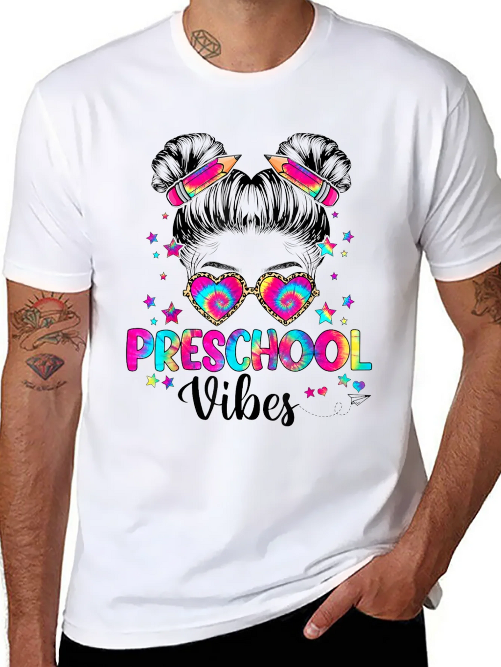 Preschool Vibes Messy Bun T-Shirt Teacher Gift
