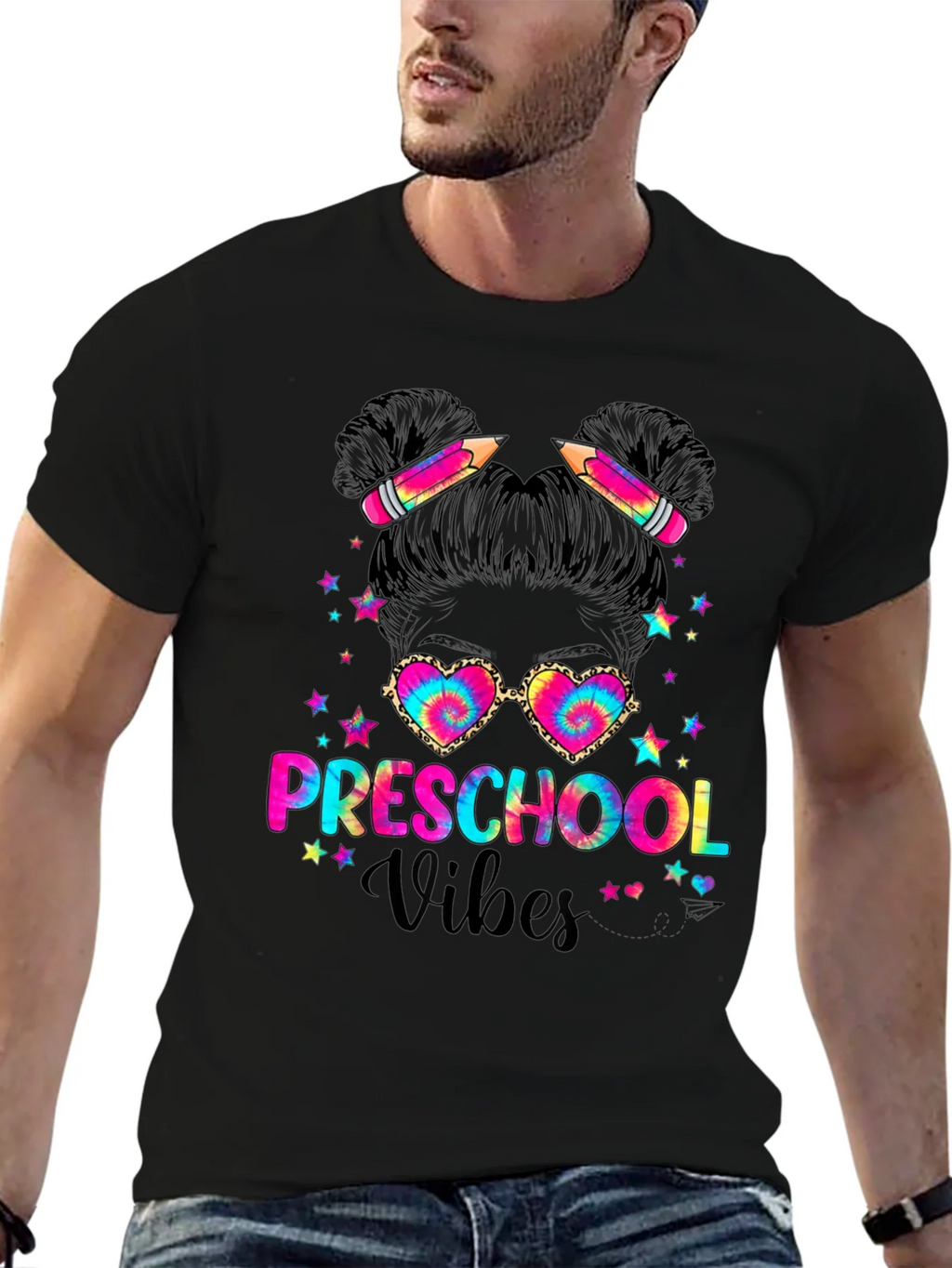 Preschool Vibes Messy Bun T-Shirt Teacher Gift