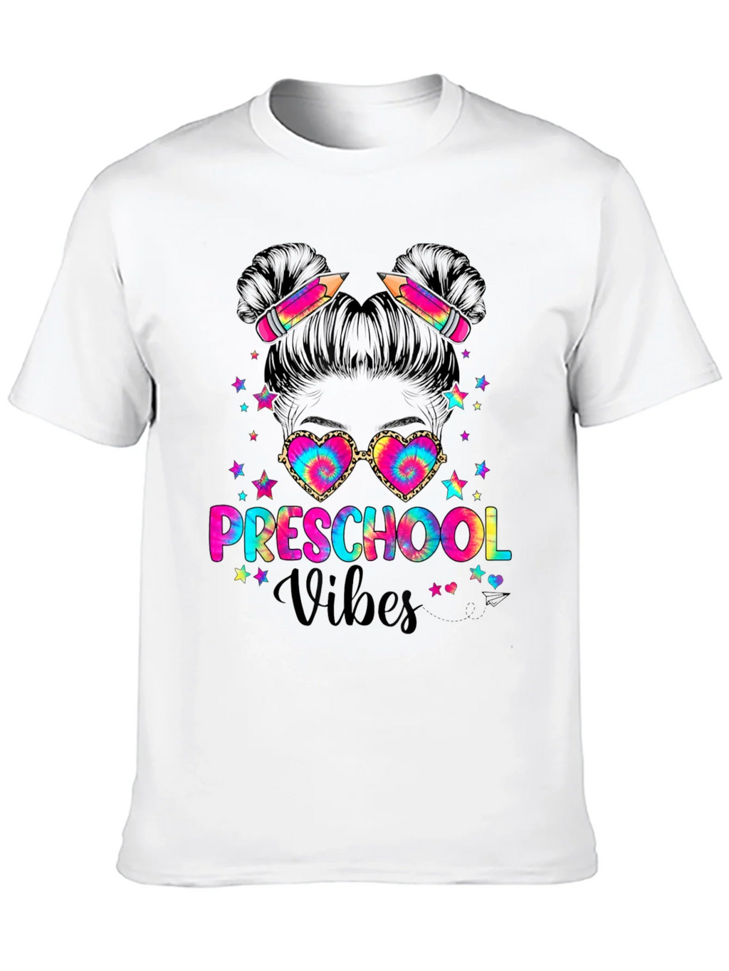 Preschool Vibes Messy Bun T-Shirt Teacher Gift