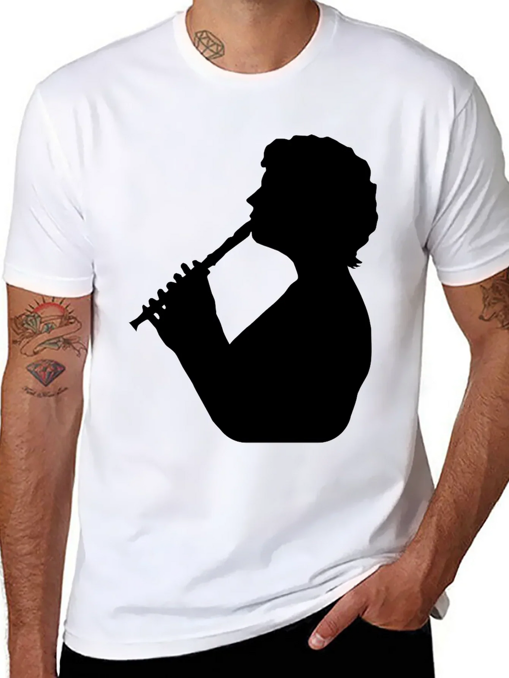 Silhouette Flute Player Black T-Shirt