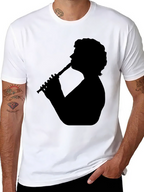 Silhouette Flute Player Black T-Shirt