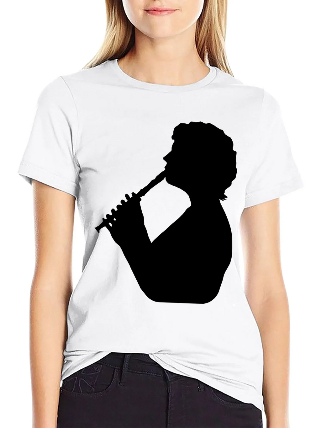 Silhouette Flute Player Black T-Shirt