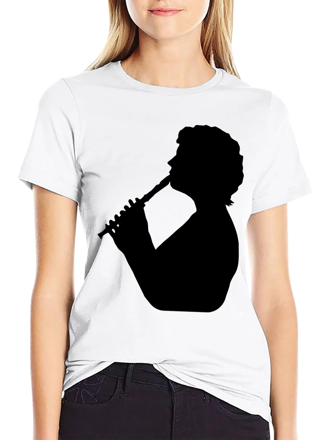 Silhouette Flute Player Black T-Shirt