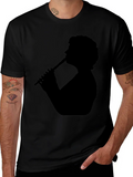 Silhouette Flute Player Black T-Shirt