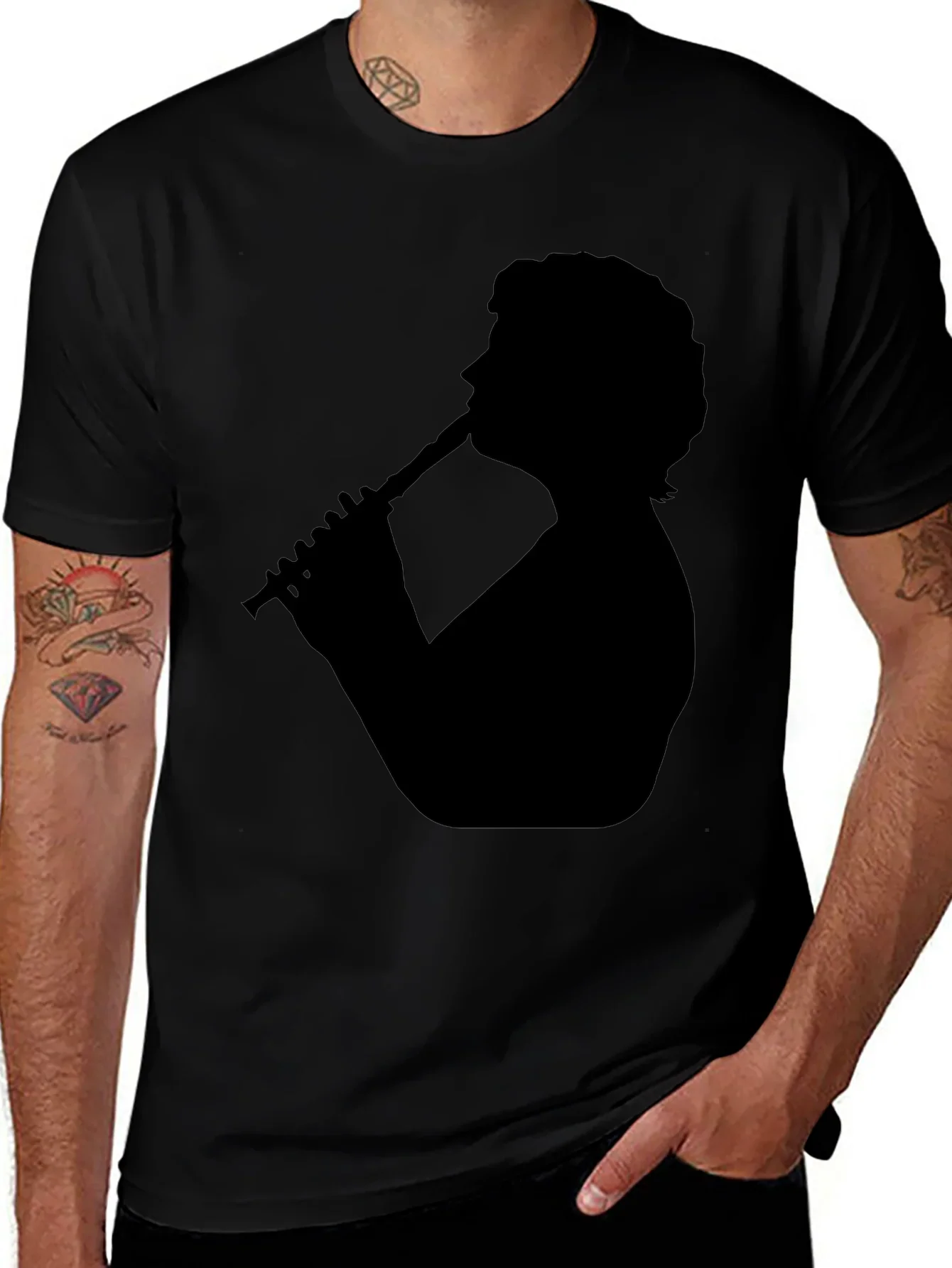 Silhouette Flute Player Black T-Shirt