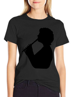 Silhouette Flute Player Black T-Shirt