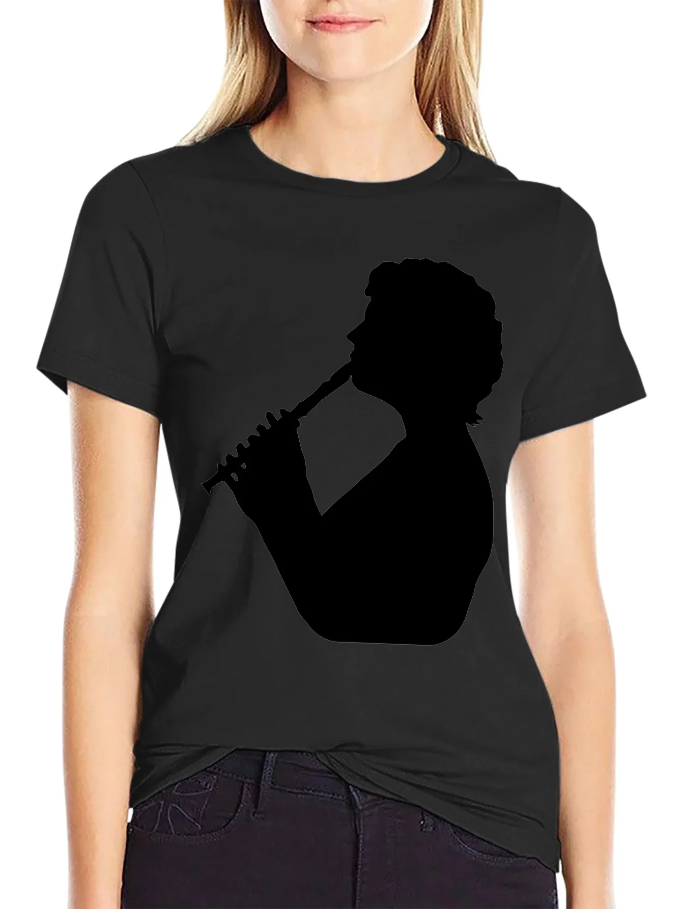 Silhouette Flute Player Black T-Shirt