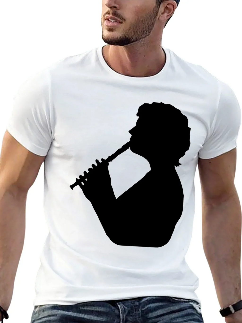 Silhouette Flute Player Black T-Shirt