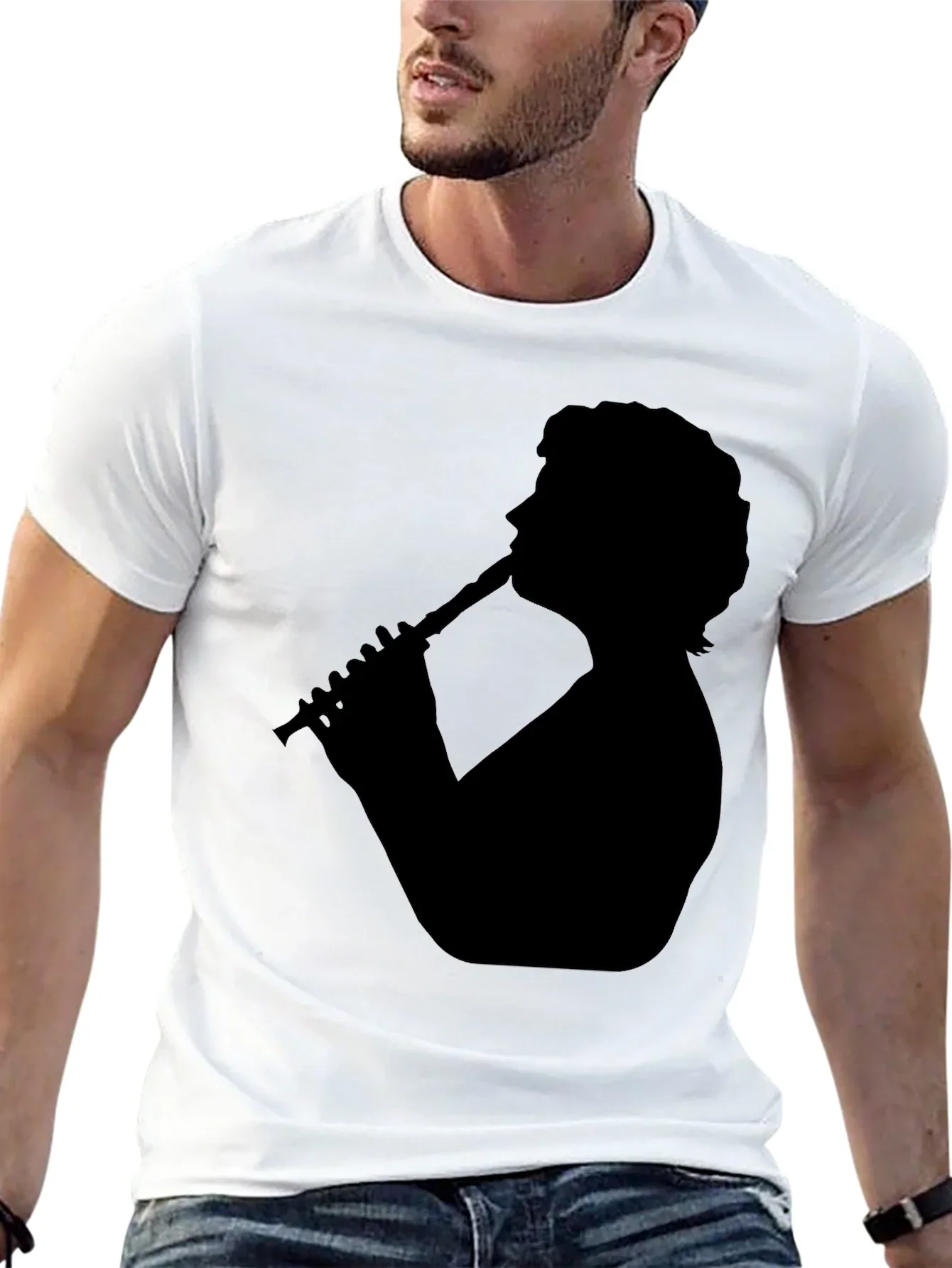 Silhouette Flute Player Black T-Shirt