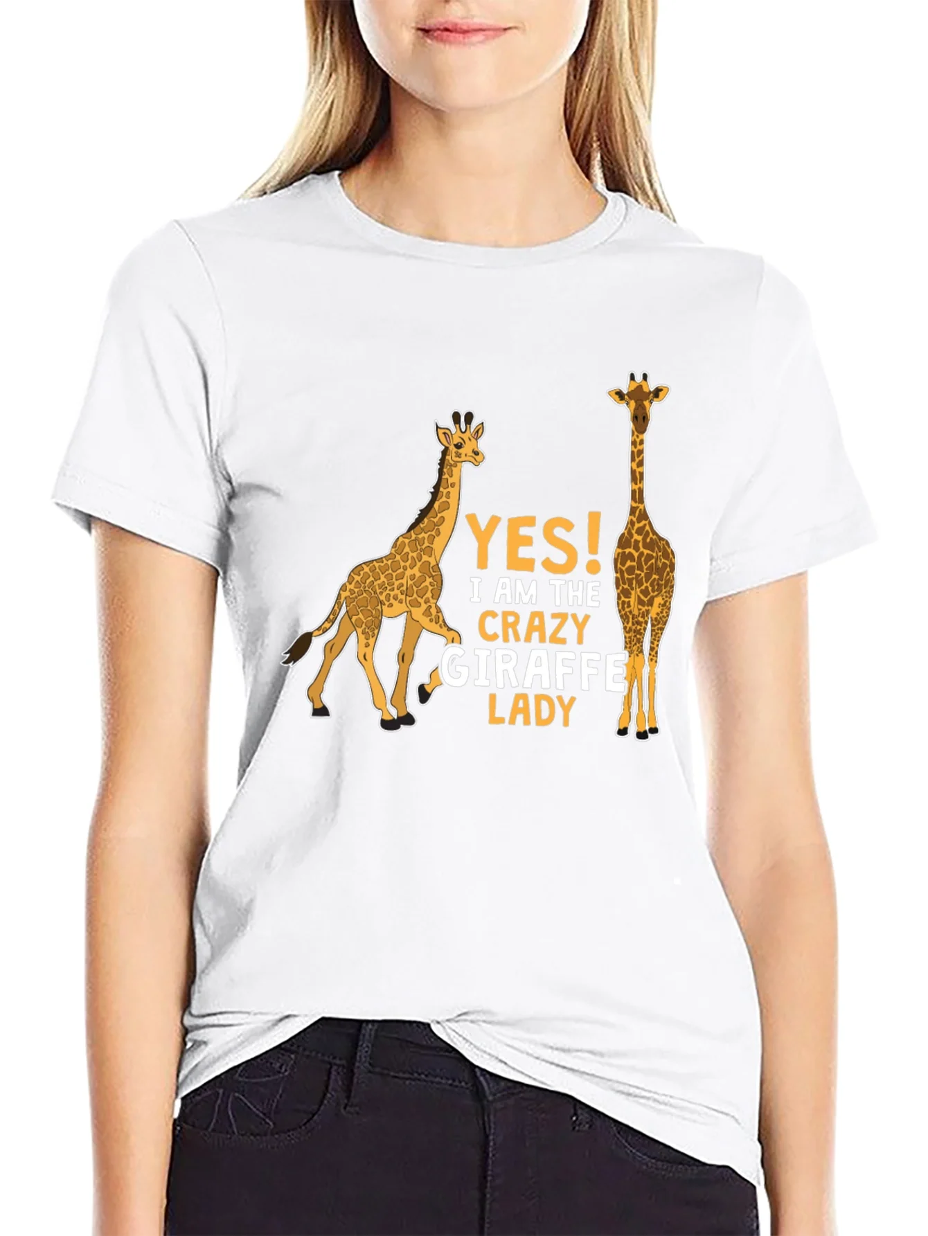 Crazy Giraffe Lady T-Shirt - Novelty Graphic Tee