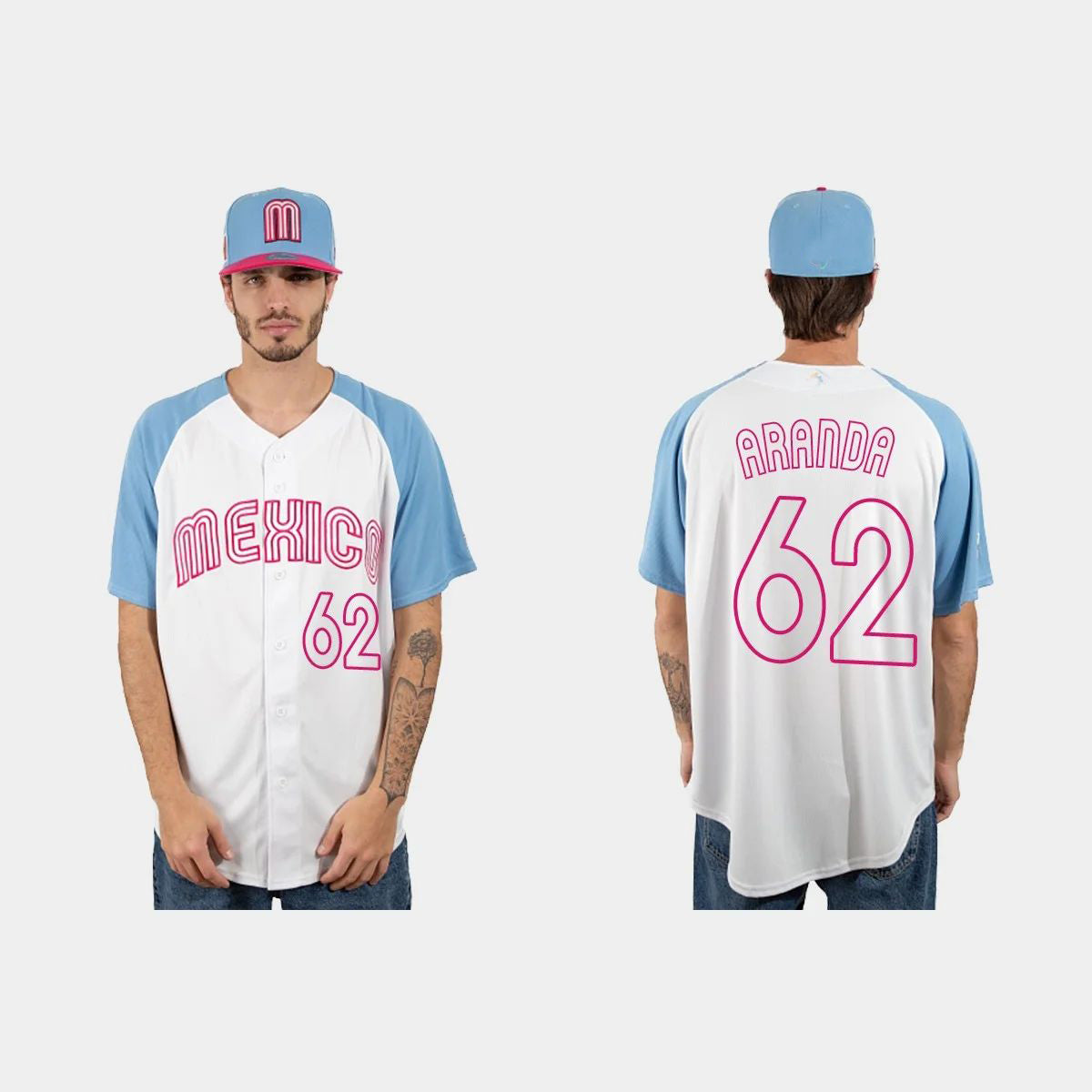 #62 JONATHAN ARANDA MEXICO BASEBALL 2023 WORLD BASEBALL CLASSIC JERSEY ¨C WHITE BLUE Stitches Baseball Jerseys