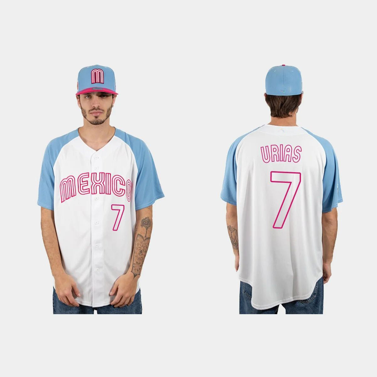 #7 JULIO URIAS MEXICO BASEBALL 2023 WORLD BASEBALL CLASSIC JERSEY ¨C WHITE BLUE Stitches Baseball Jerseys