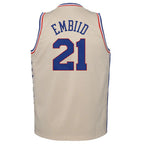 PH.76ers #21 Joel Embiid 2020-21 Swingman Player Jersey Cream  Earned Edition White Stitched American Basketball Jersey