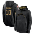 LA.Chargers #10 Justin Herbert Player Salute To Service Black Hoodies Game Football Jerseys