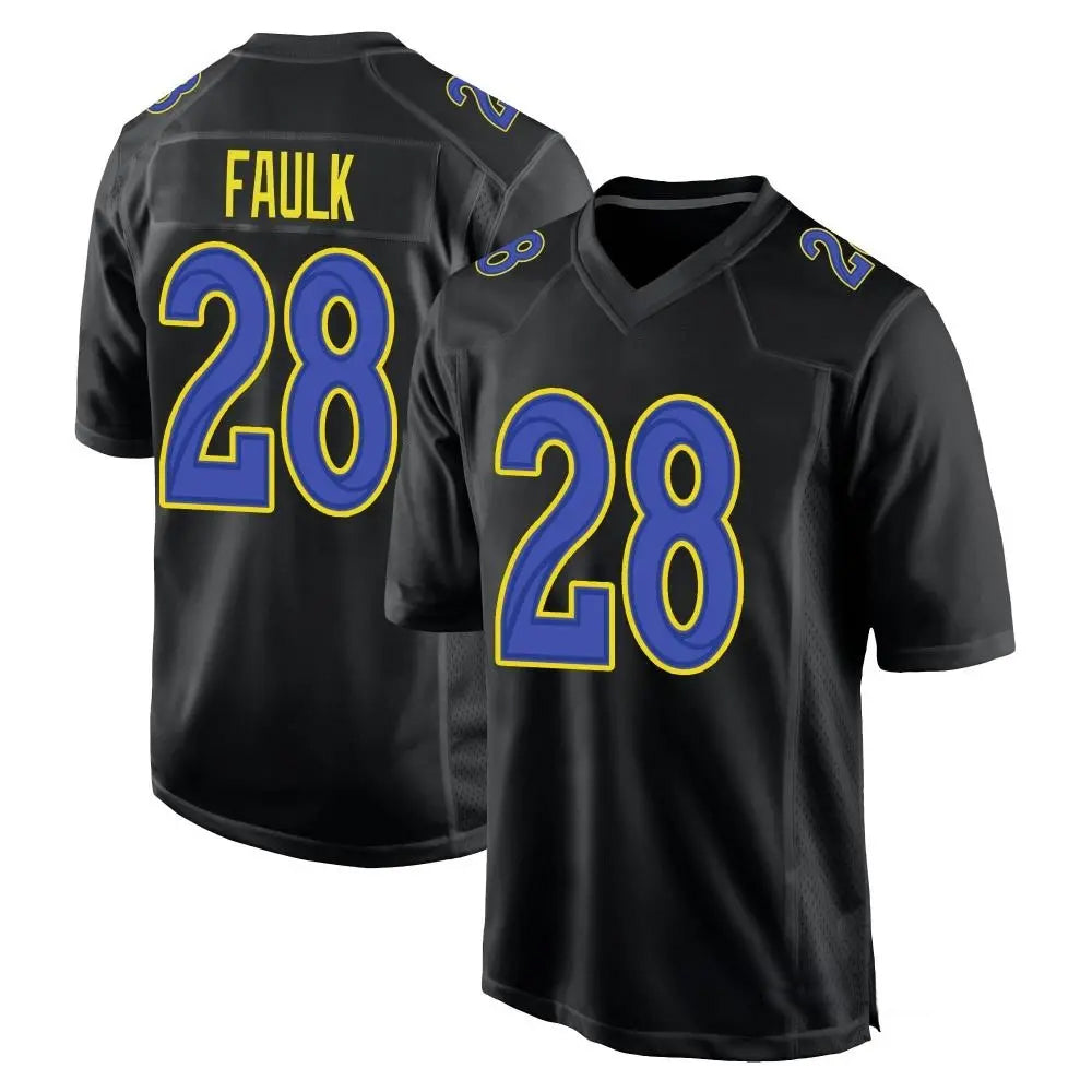LA.Rams #28 Marshall Faulk Player Black Fashion Game Football Jerseys