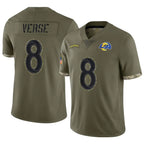 LA.Rams #8 Jared Verse Player Salute To Service Olive Football Jerseys