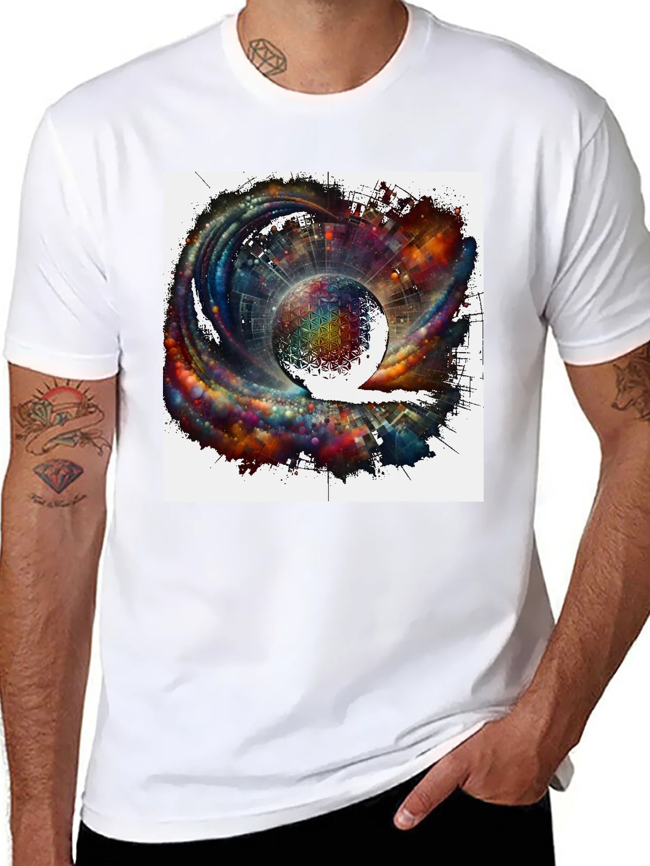 Cosmic Sphere Graphic T-Shirt - Modern Art Tee
