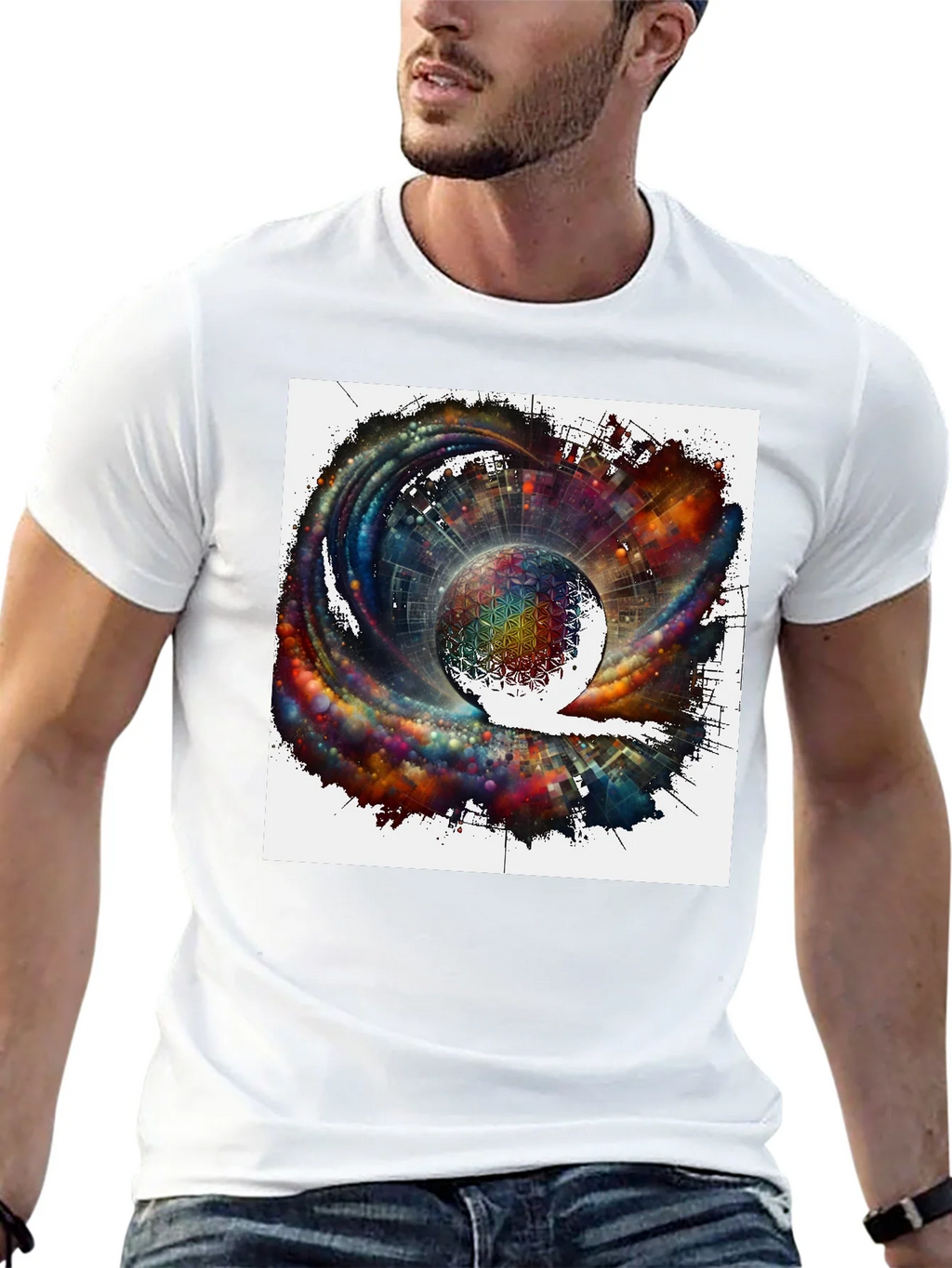 Cosmic Sphere Graphic T-Shirt - Modern Art Tee