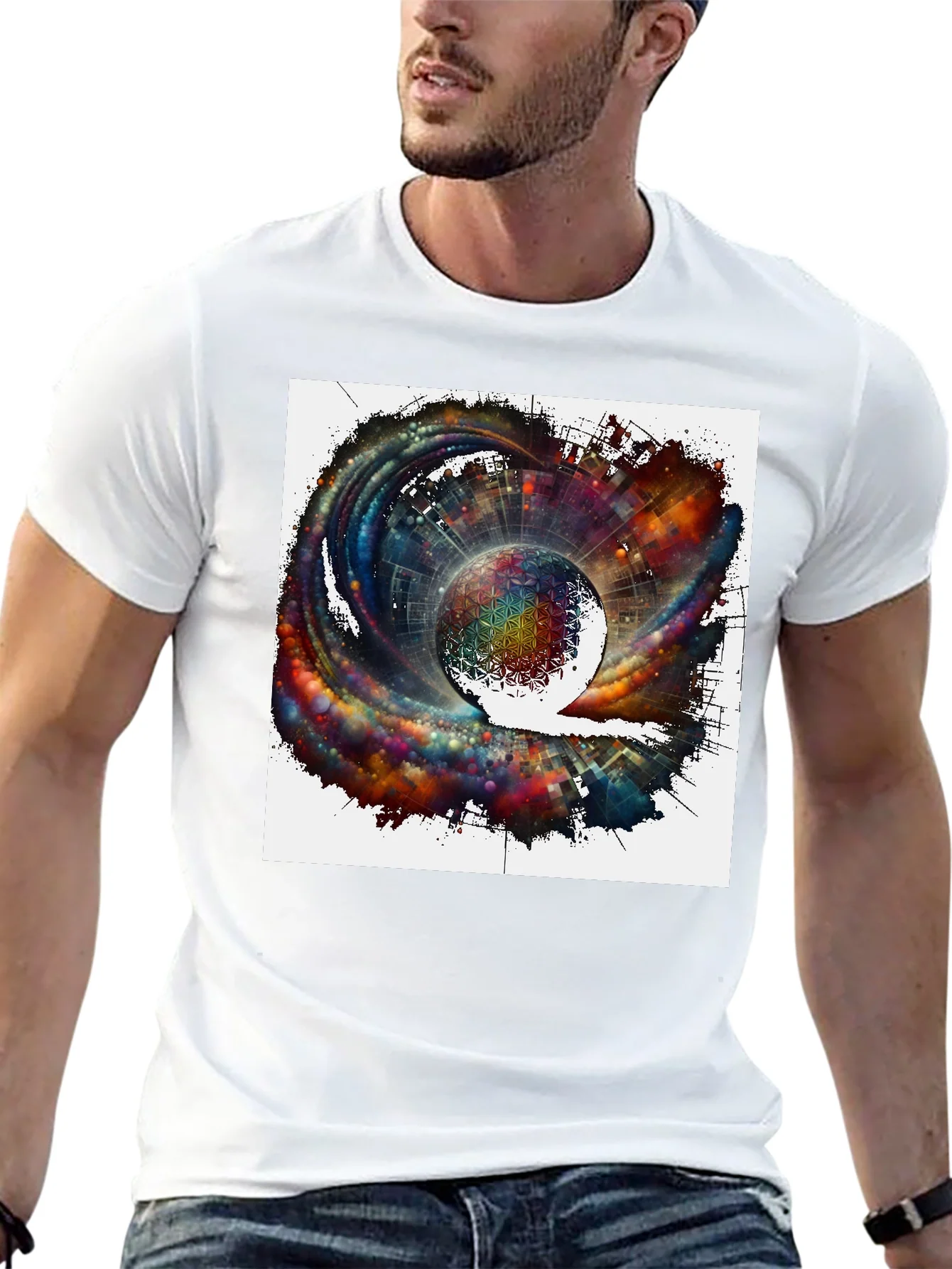 Cosmic Sphere Graphic T-Shirt - Modern Art Tee