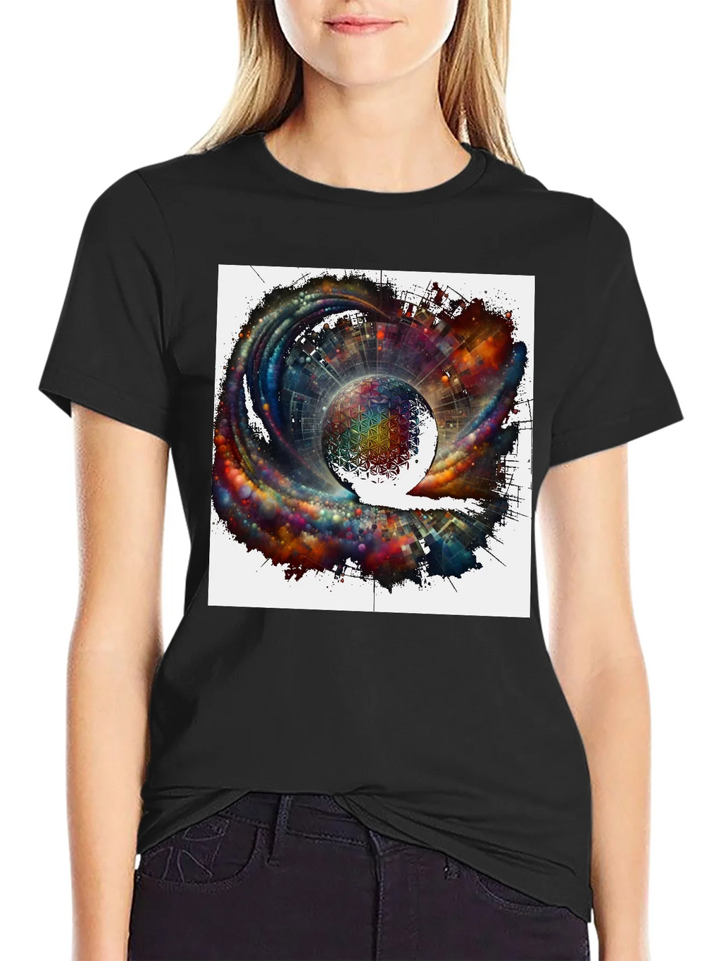 Cosmic Sphere Graphic T-Shirt - Modern Art Tee