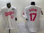 Los Angeles Dodgers #17 Shohei Ohtani Number White Pink 2024 World Series Limited Cool Base Stitched Baseball Jersey
