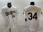 Los Angeles Dodgers #34 Toro Valenzuela White Gold 2024 World Series With Fernando Memorial Patch Limited Stitched Baseball Jersey