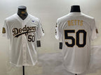 Los Angeles Dodgers #50 Mookie Betts White Gold 2024 World Series With Fernando Memorial Patch Limited Stitched Baseball Jersey