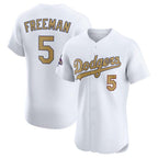 Los Angeles Dodgers #5 Freddie Freeman White 2025 Gold Collection Elite Stitched Baseball Jersey