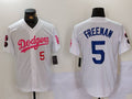 Los Angeles Dodgers #5 Freddie Freeman White Pink Vin & Kobe Patch Stitched Baseball Jerseys