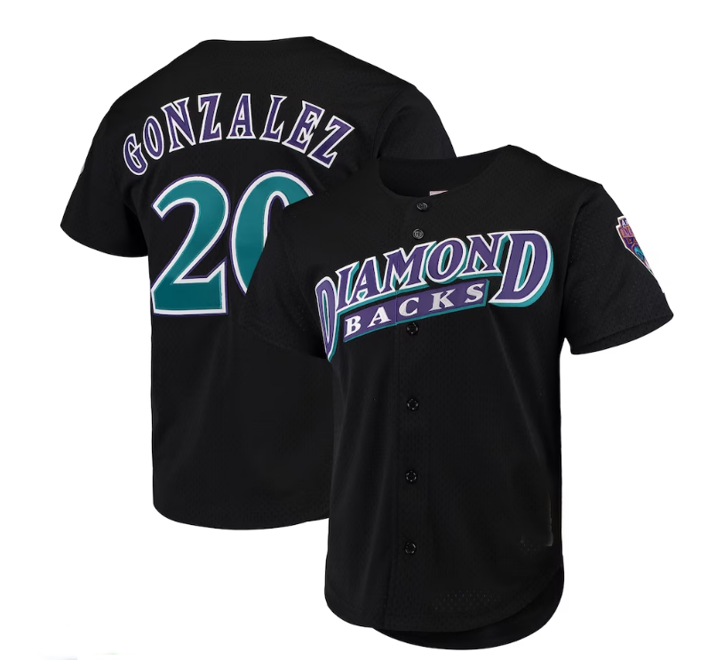 Arizona Diamondbacks #20 Luis Gonzalez  Cooperstown Collection Mesh Batting Practice Button-Up Jersey - Black Stitches Baseball Jerseys