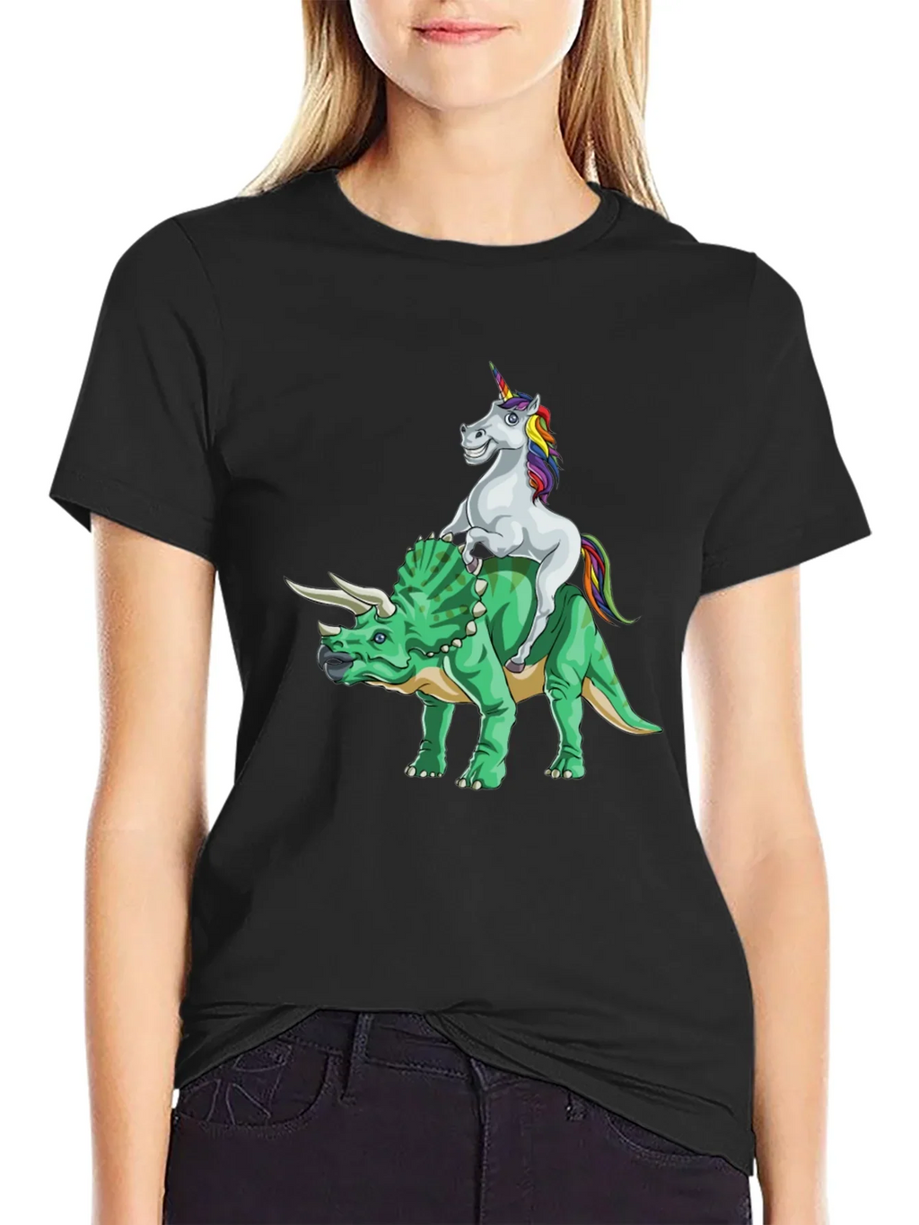 Unicorn Riding Triceratops Graphic Tee