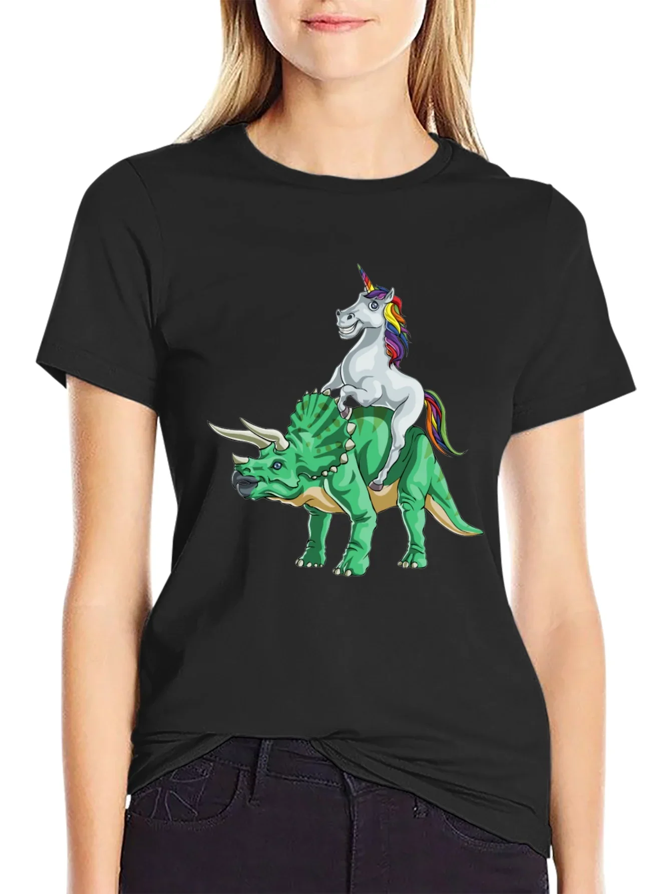 Unicorn Riding Triceratops Graphic Tee