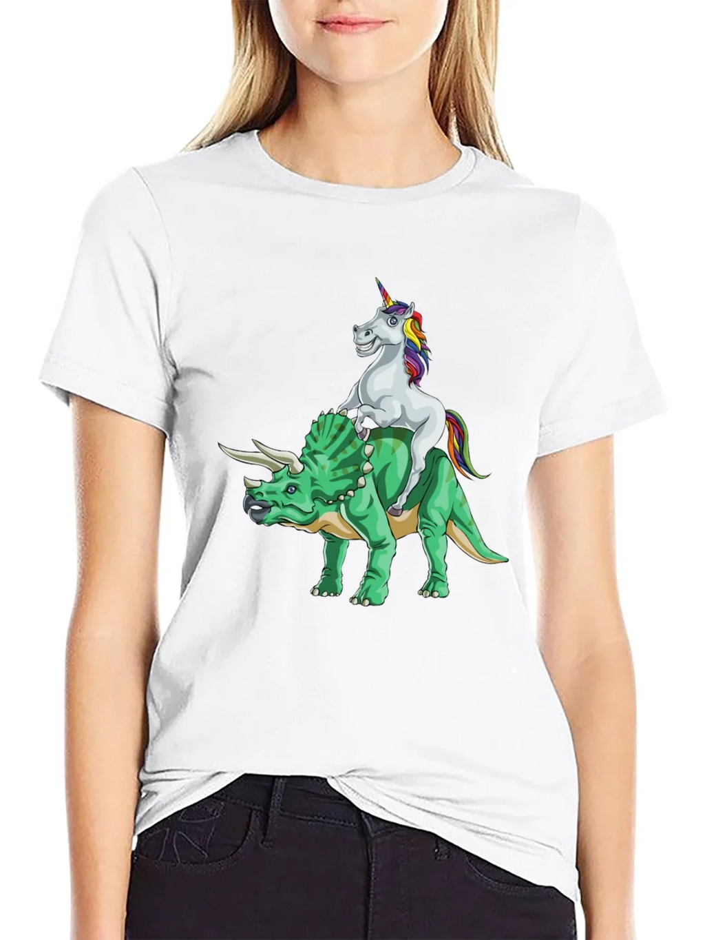 Unicorn Riding Triceratops Graphic Tee