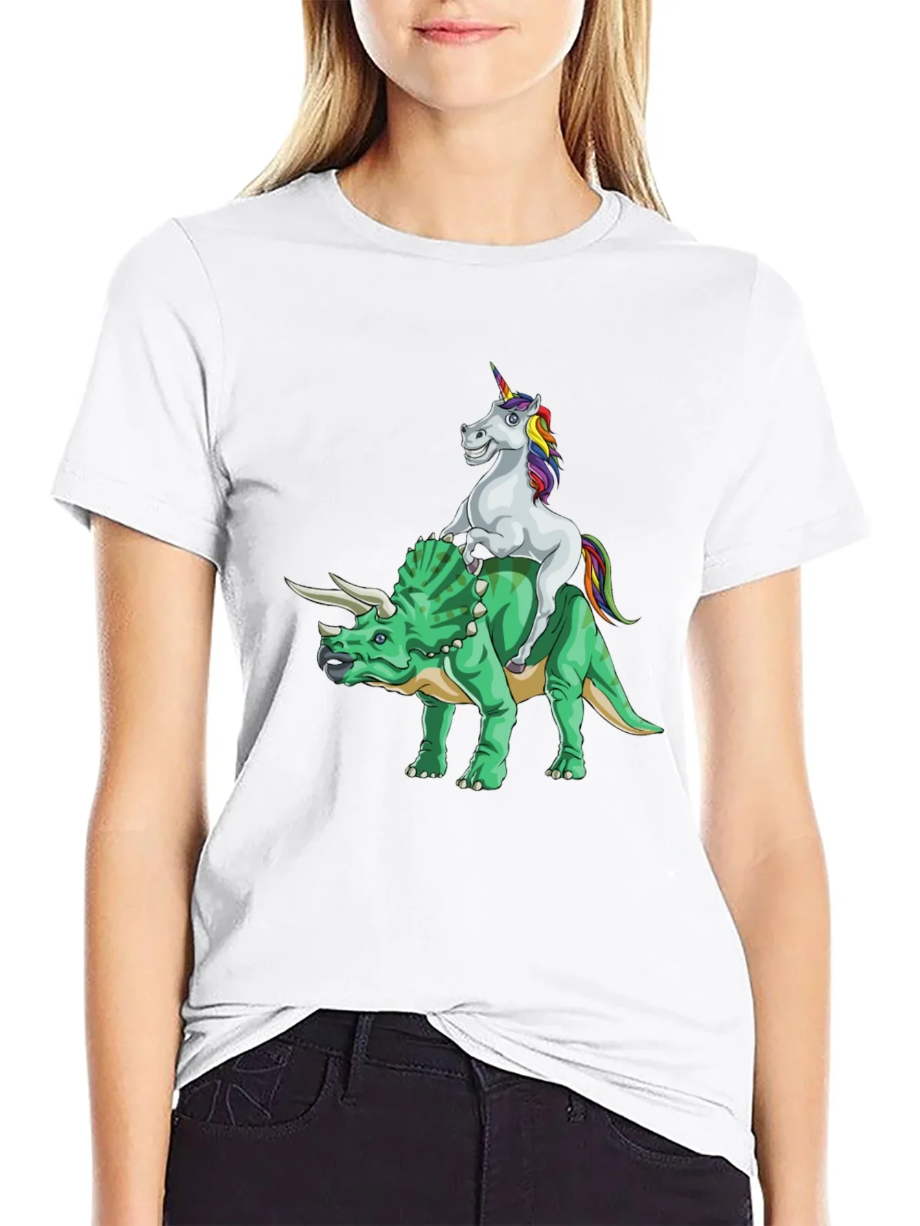 Unicorn Riding Triceratops Graphic Tee