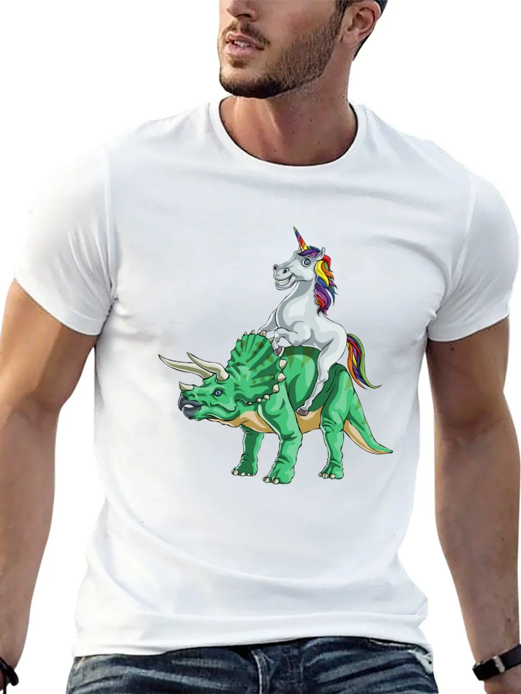 Unicorn Riding Triceratops Graphic Tee