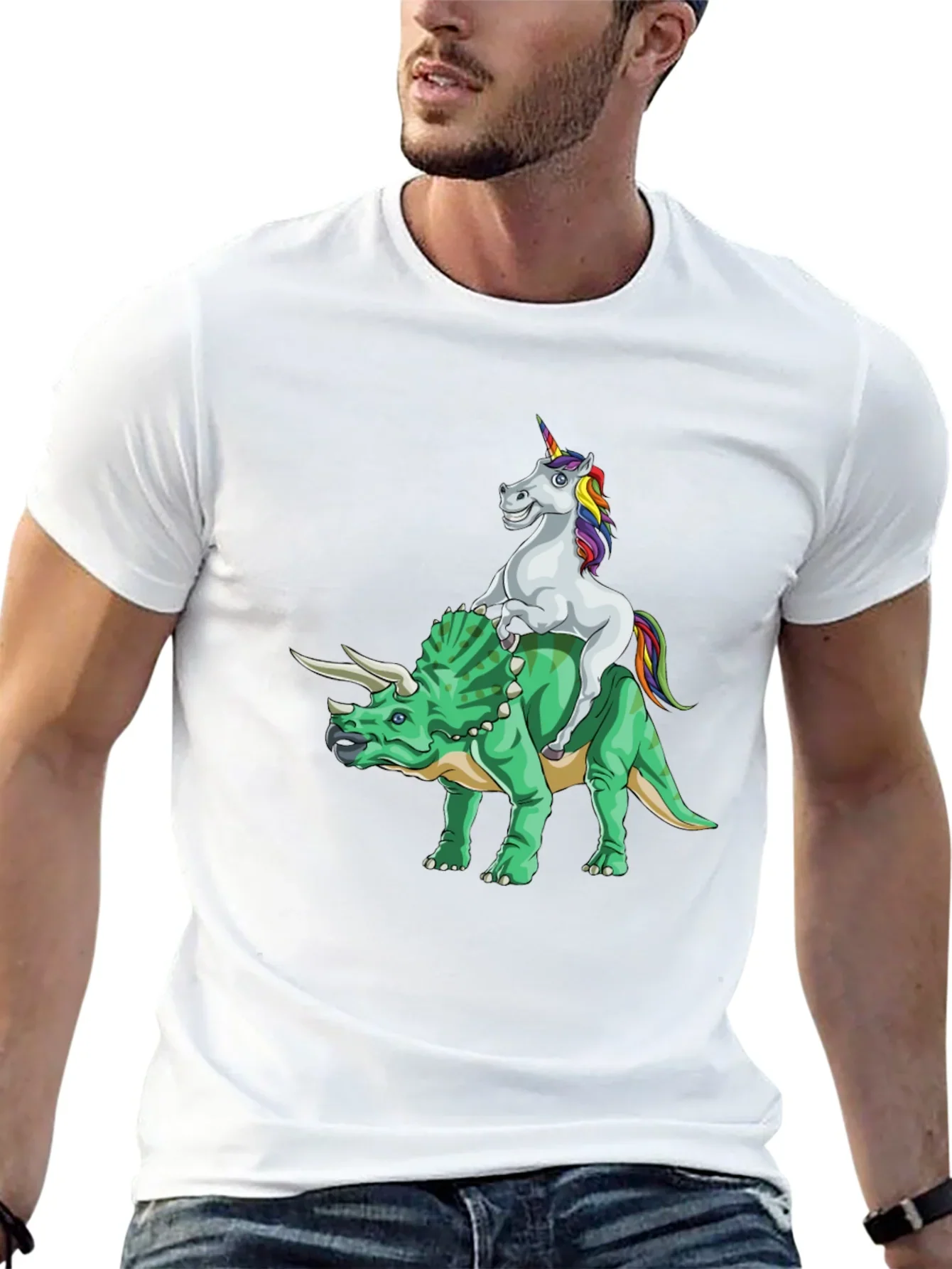Unicorn Riding Triceratops Graphic Tee