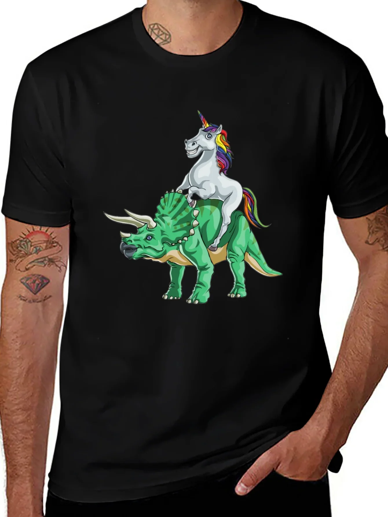 Unicorn Riding Triceratops Graphic Tee