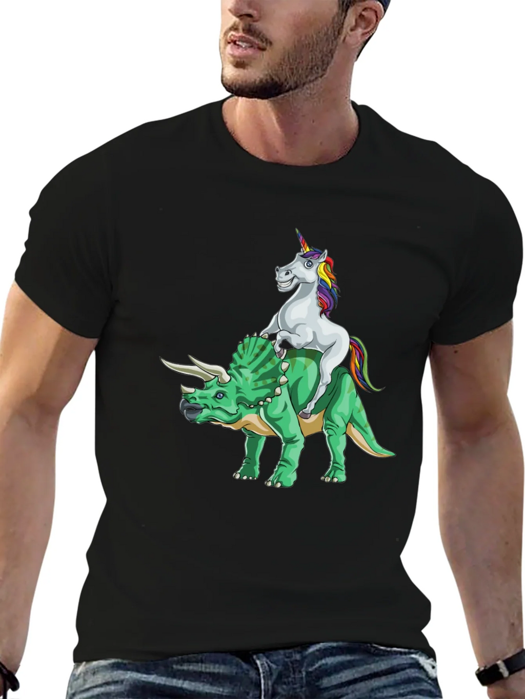 Unicorn Riding Triceratops Graphic Tee