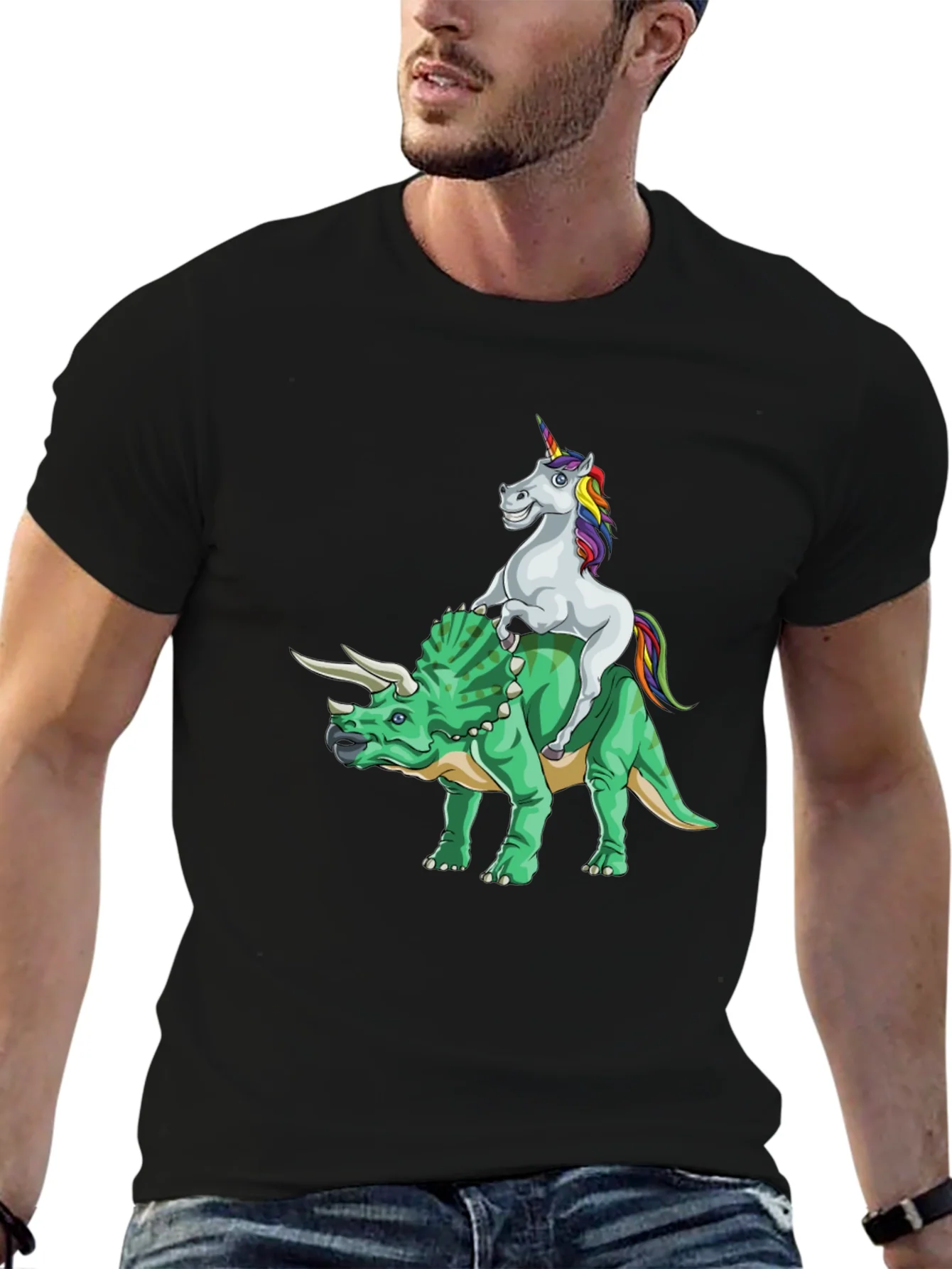Unicorn Riding Triceratops Graphic Tee