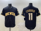 Milwaukee Brewers #11 Jackson Chourio Black Gold With Home Patch Limited Stitched Baseball Jersey