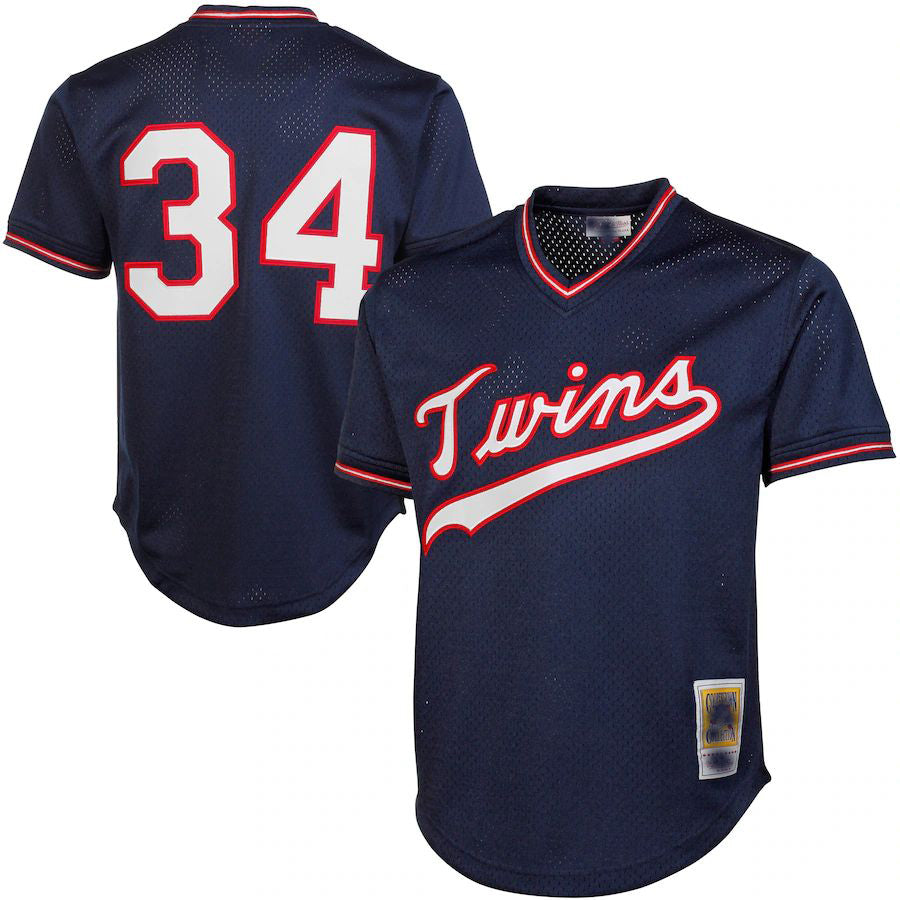 Minnesota Twins #34 Kirby Puckett  Navy 1985 Authentic Cooperstown Collection Mesh Batting Practice Jersey Baseball Jerseys