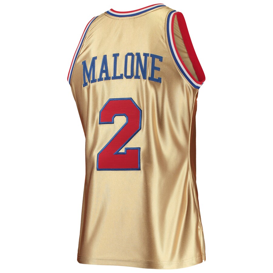 PH.76ers #2 Moses Malone  75th Anniversary 1982-83 Hardwood Classics Swingman Jersey - Gold Stitched American Basketball Jersey