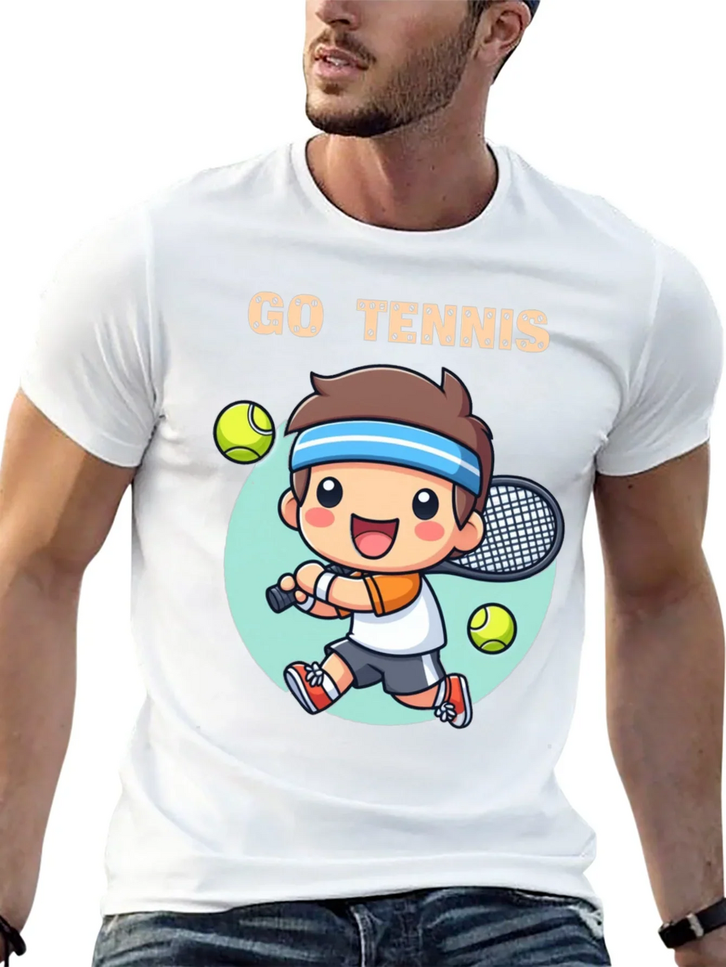 Go Tennis Cartoon T-Shirt - Sporty Graphic Tee