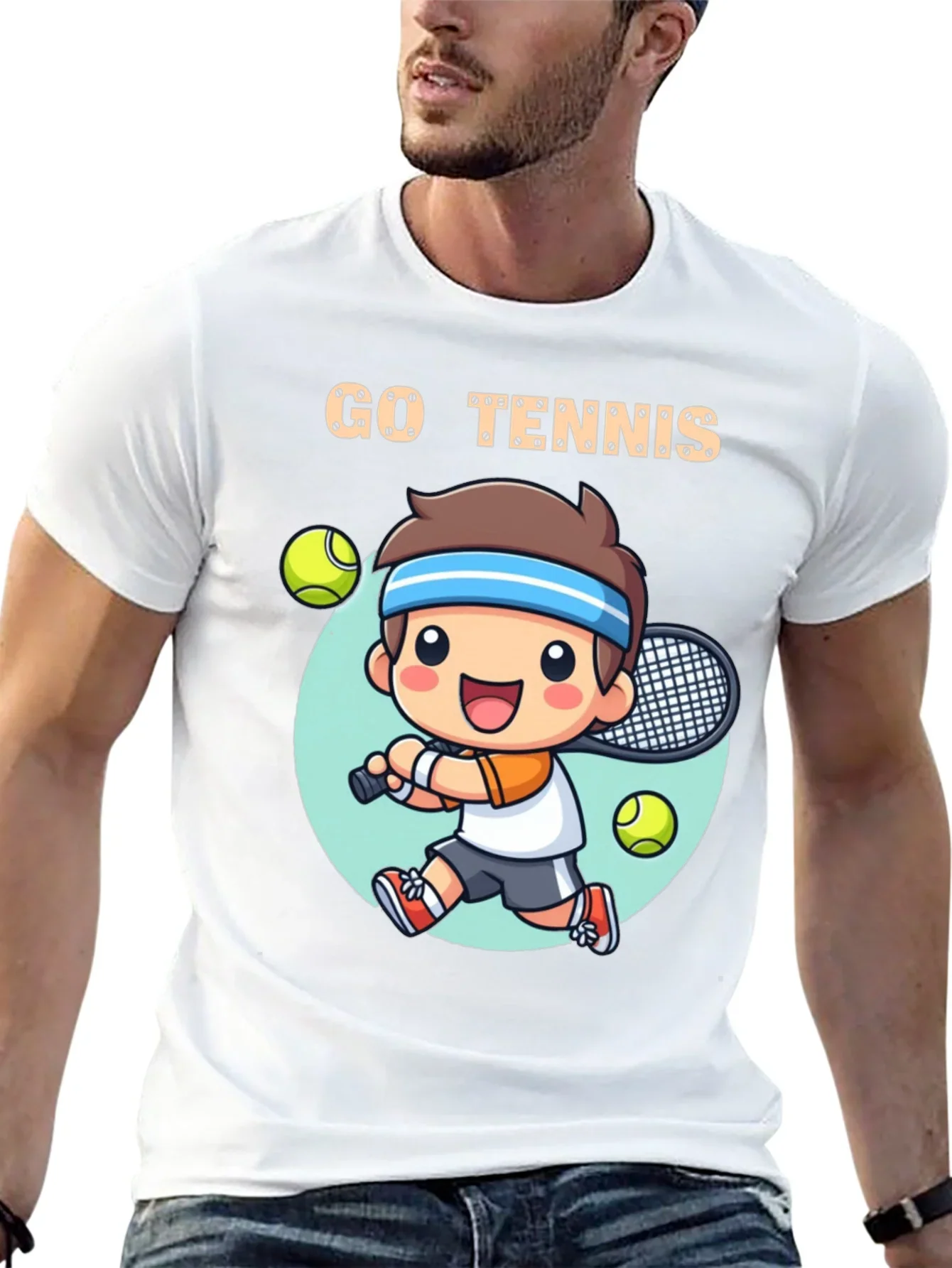 Go Tennis Cartoon T-Shirt - Sporty Graphic Tee