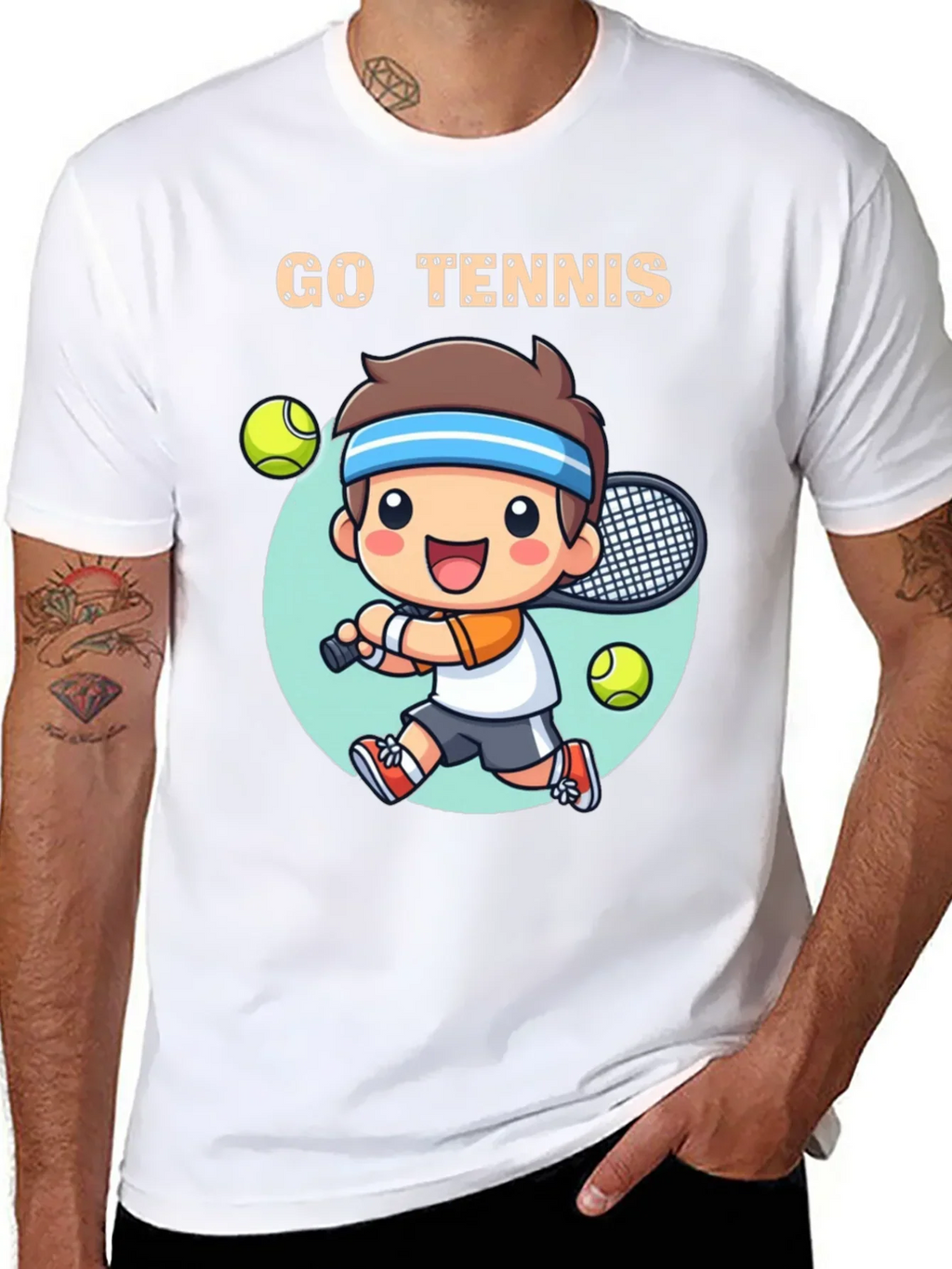 Go Tennis Cartoon T-Shirt - Sporty Graphic Tee
