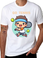 Go Tennis Cartoon T-Shirt - Sporty Graphic Tee