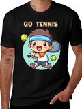 Go Tennis Cartoon T-Shirt - Sporty Graphic Tee